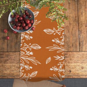 ARKENY Fall Thanksgiving Table Runner 13x72 Inches,Orange Leaves,Seasonal Burlap Farmhouse Indoor Autumn Table Runner for Home AT271-72