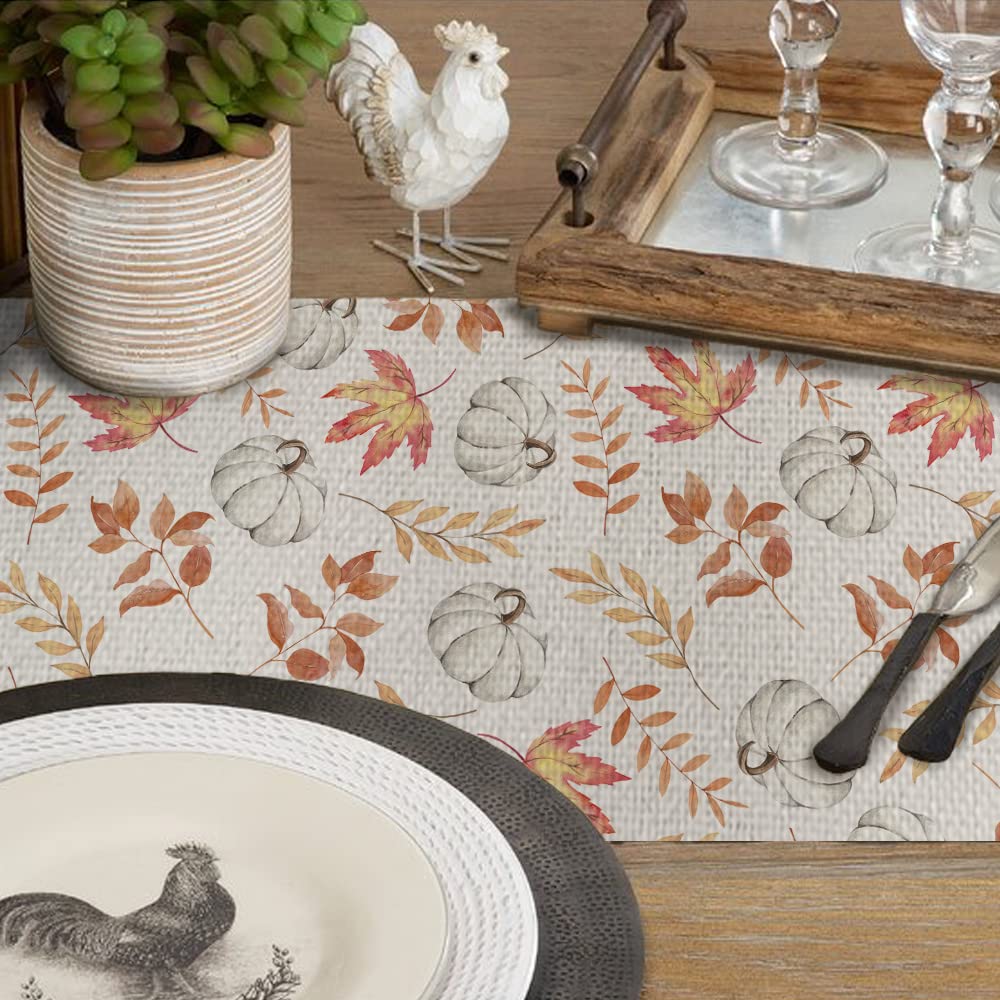 ARKENY Fall Thanksgiving Table Runner 13x72 Inches,Pumpkin Maple Leaf,Seasonal Burlap Farmhouse Indoor Autumn Table Runner for Home AT263-72