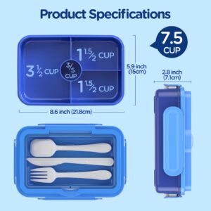 DaCool Blue Lunch Box for Kids, 7.5 Cups, BPA Free, Microwave, Dishwasher and Freezer Safe