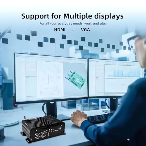 Industrial PC, Fanless Computer, 10th Gen Core i7-10510U, 32GB DDR4 RAM 512GB SSD, Industrial Mini PC HDMI+VGA Dual Display, 2Gigabit RJ45 Lan, 4USB3.0, 2RS232 Com, 4RS485 Com, Dual Band WiFi, BT