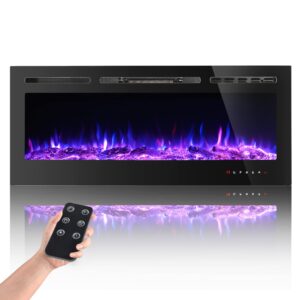 60 inches recessed electric fireplace insert, 9 levels adjustable flame brightness energy saving heating electric fireplace heater w/ touch panel, remote control, sleep mode, 2 heating options, black