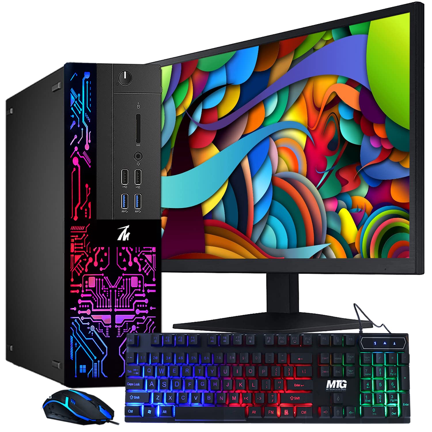 Computer Desktop PC, Intel Core i3-6100, TechMagnet Siwa 6, 16GB RAM, 120GB SSD (Fast Boot), 1TB HDD, RGB Keyboard Mouse, WiFi, 22 inch Monitor, Windows 10 Professional (Renewed)