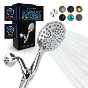 sparkpod 6 spray setting high pressure hand held shower head - 6" wide angle handheld shower head set with brass swivel ball bracket and 70 inch long hose - luxury design (luxury polished chrome)