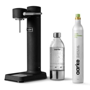 aarke carbonator lll with co2 cylinder, sparkling & carbonation water machine, stainless steel with pet bpa-free reusable bottle volume 800 ml (matte black)