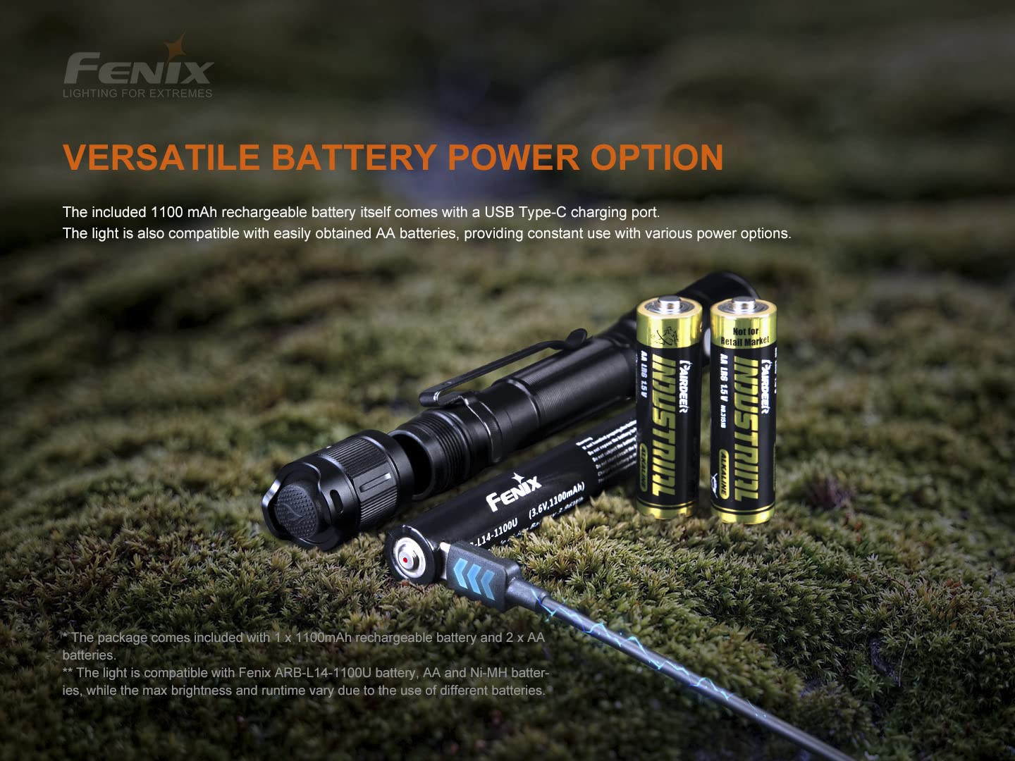 Fenix LD22 v2.0 AA Flashlight, 800 Lumen Rechargeable Penlight for EDC, Compatible with 2X AA Batteries with LumenTac Battery Organizer