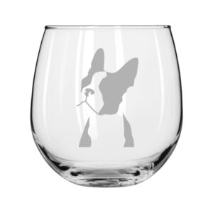 mip brand wine glass for red or white wine boston terrier face (16 oz stemless)