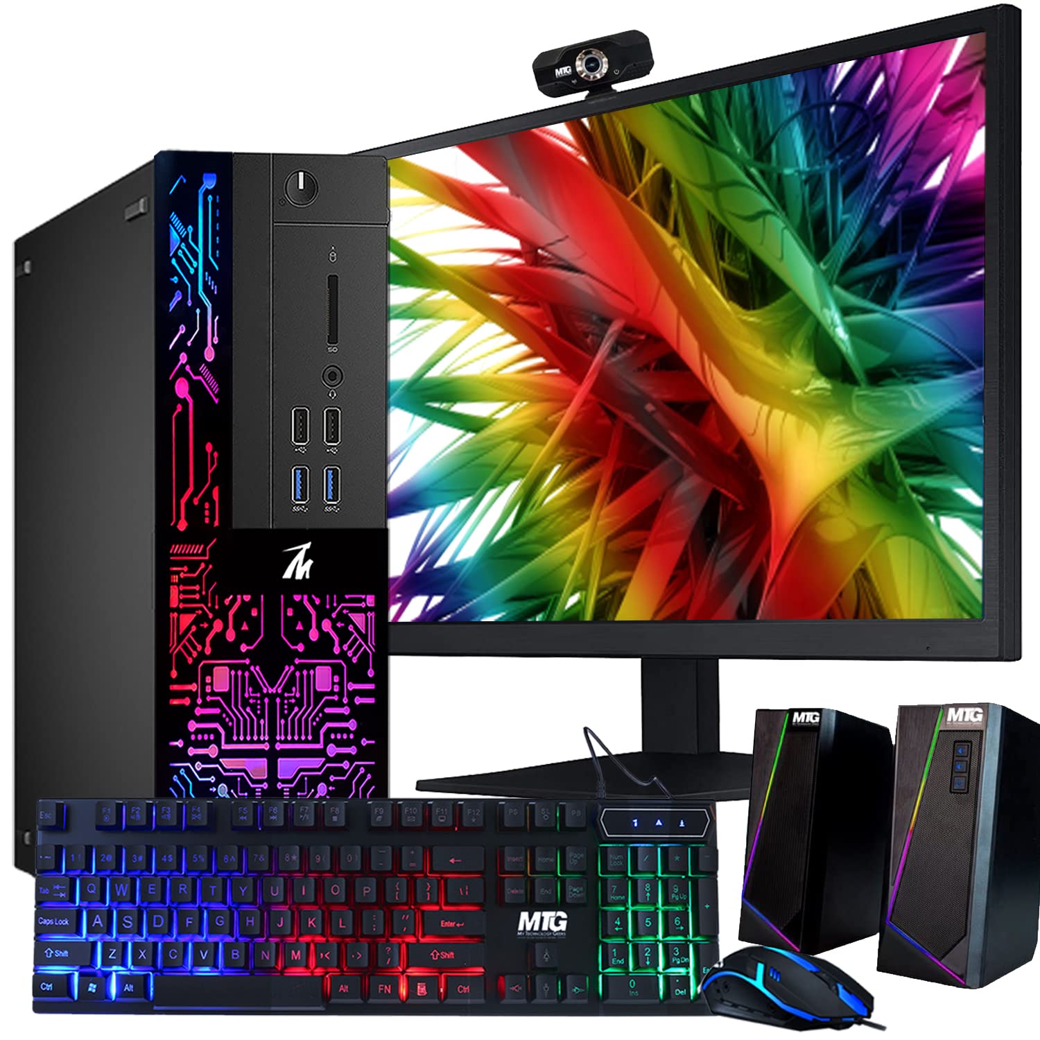 Computer Desktop PC, Intel Core i3-6100, TechMagnet Siwa 6, 8GB RAM, 120GB SSD (Fast Boot), 500GB HDD, New MTG 22 inch Monitor, Web Cam, RGB Speakers Keyboard Mouse, Windows 10 Pro (Renewed)