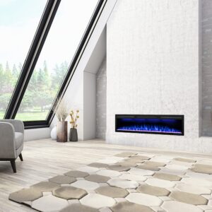 Dreamflame 72" WiFi-Enabled Electric Fireplace, Smart Control via Alexa or App, Recessed & Wall Mounted Fireplace Heater with Thermostat, Slim Frame, Multi-Color Combinations, Black