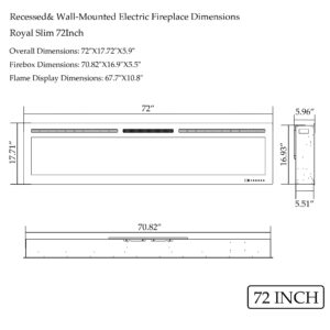 Dreamflame 72" WiFi-Enabled Electric Fireplace, Smart Control via Alexa or App, Recessed & Wall Mounted Fireplace Heater with Thermostat, Slim Frame, Multi-Color Combinations, Black