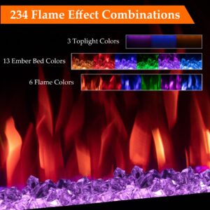 Dreamflame 60" WiFi-Enabled Electric Fireplace, Smart Control via Alexa or App, Recessed & Wall Mounted Fireplace Heater with Thermostat, Slim Frame, Multi-Color Combinations, Black