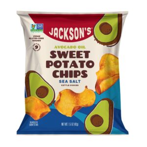 jackson’s sweet potato kettle chips with sea salt made with premium avocado oil (1.5 oz, pack of 10) - allergen-friendly, gluten free, peanut free, vegan, paleo friendly - shark tank product