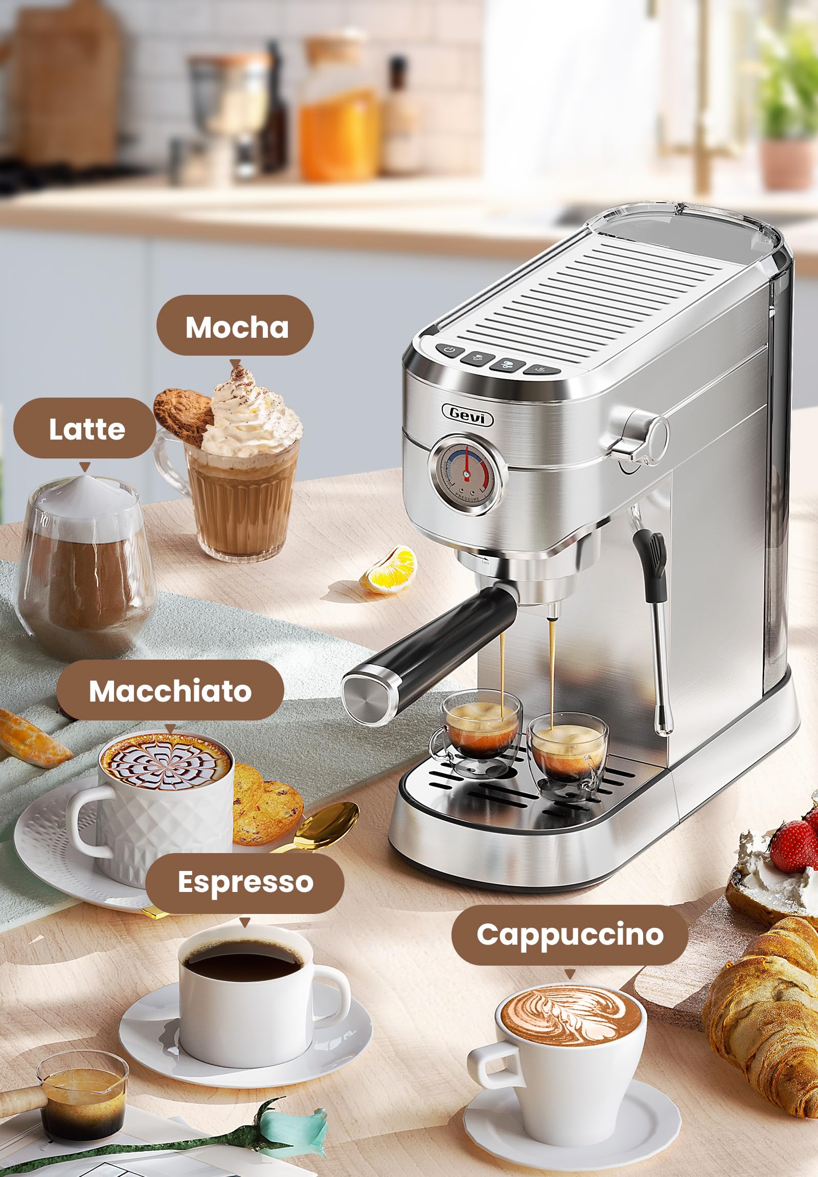 Gevi Espresso Machine 20 Bar, Professional Espresso Maker with Milk Frother Steam Wand, Compact Espresso Machines for Cappuccino, Latte, Commercial Espresso Machines & Coffee Makers, Gift for Mother