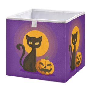 emelivor black cat halloween cube storage bin foldable storage cubes waterproof toy basket for cube organizer bins for kids girls boys toys book office home shelf closet - 11.02x11.02x11.02 in