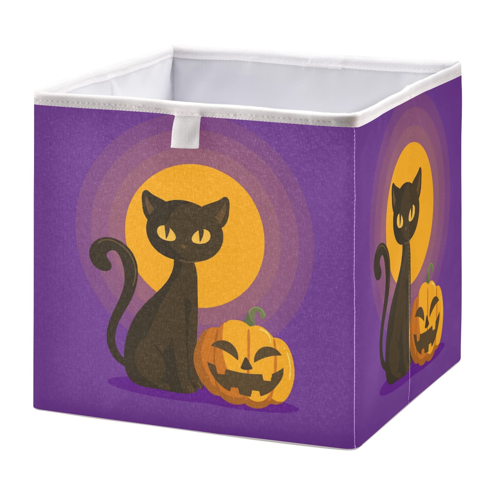 Emelivor Black Cat Halloween Cube Storage Bin Foldable Storage Cubes Waterproof Toy Basket for Cube Organizer Bins for Kids Girls Boys Toys Book Office Home Shelf Closet - 11.02x11.02x11.02 IN