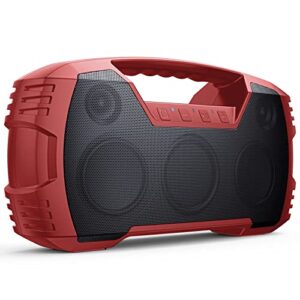 ipx7 waterproof bluetooth speaker, 40w portable wireless speaker, 32h playtime, stereo loud sound, deep bass, outdoor speaker with handle, bluetooth 5.0, built-in mic for camping,party,pool,beach-red