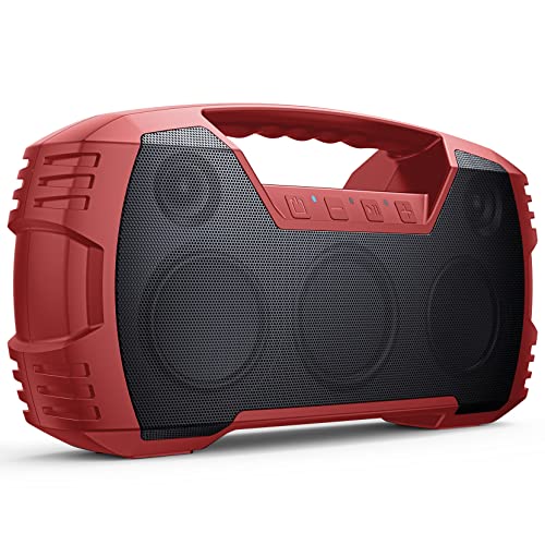 IPX7 Waterproof Bluetooth Speaker, 40W Portable Wireless Speaker, 32H Playtime, Stereo Loud Sound, Deep Bass, Outdoor Speaker with Handle, Bluetooth 5.0, Built-in Mic for Camping,Party,Pool,Beach-Red