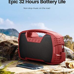 IPX7 Waterproof Bluetooth Speaker, 40W Portable Wireless Speaker, 32H Playtime, Stereo Loud Sound, Deep Bass, Outdoor Speaker with Handle, Bluetooth 5.0, Built-in Mic for Camping,Party,Pool,Beach-Red