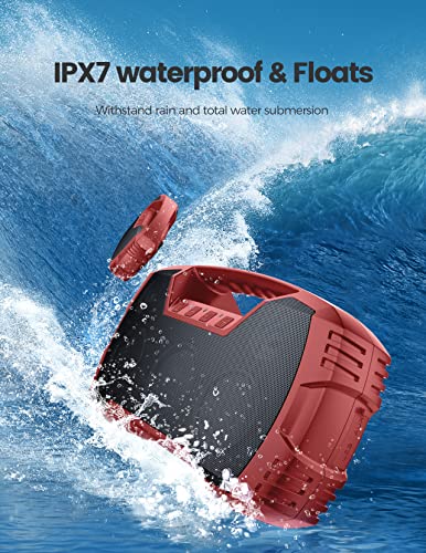 IPX7 Waterproof Bluetooth Speaker, 40W Portable Wireless Speaker, 32H Playtime, Stereo Loud Sound, Deep Bass, Outdoor Speaker with Handle, Bluetooth 5.0, Built-in Mic for Camping,Party,Pool,Beach-Red