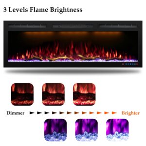 Dreamflame 50" WiFi-Enabled Electric Fireplace, Smart Control via Alexa or App, Recessed & Wall Mounted Fireplace Heater with Thermostat, Slim Frame, Multi-Color Combinations, Black