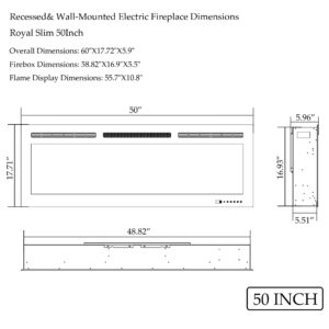Dreamflame 50" WiFi-Enabled Electric Fireplace, Smart Control via Alexa or App, Recessed & Wall Mounted Fireplace Heater with Thermostat, Slim Frame, Multi-Color Combinations, Black