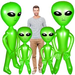 4 pieces 63 inch 35 inch inflate alien jumbo alien giant inflatable alien blow up alien inflate toy for party decorations, birthday, halloween, alien theme party (green)