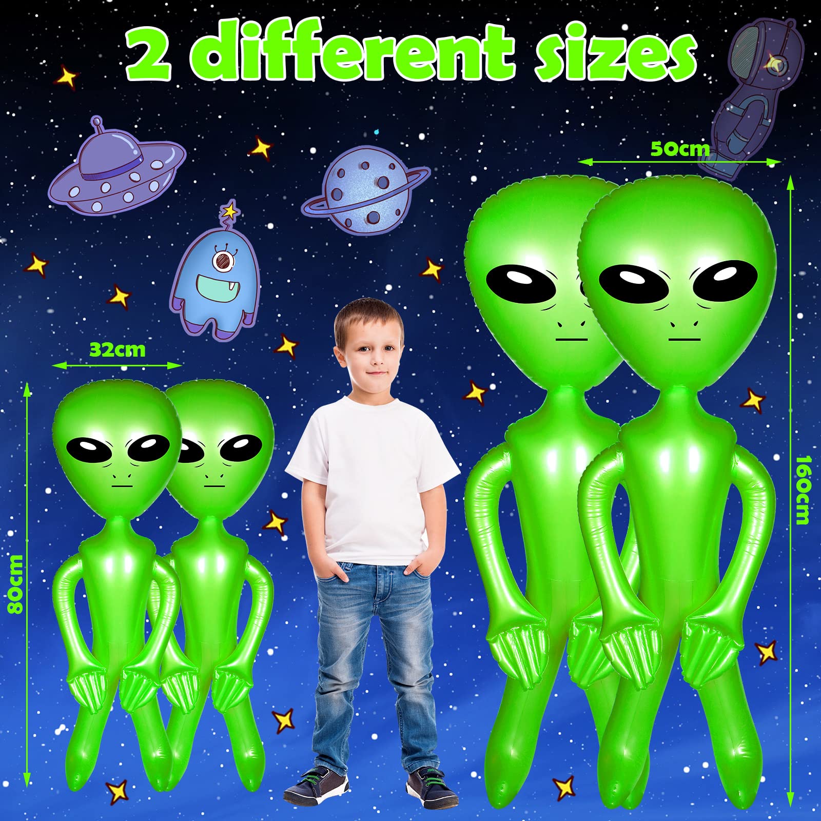 4 Pieces 63 Inch 35 Inch Inflate Alien Jumbo Alien Giant Inflatable Alien Blow up Alien Inflate Toy for Party Decorations, Birthday, Halloween, Alien Theme Party (Green)