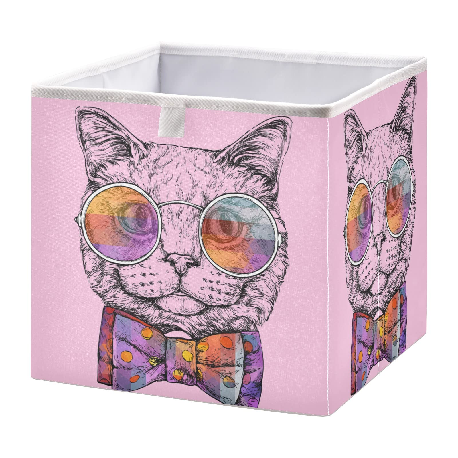 Emelivor Cat Pink Portrait Cube Storage Bin Collapsible Storage Bins Waterproof Toy Basket for Cube Organizer Bins for Kids Nursery Book Bathroom Closet Girls Boys - 11.02x11.02x11.02 IN