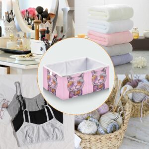 Emelivor Cat Pink Portrait Cube Storage Bin Collapsible Storage Bins Waterproof Toy Basket for Cube Organizer Bins for Kids Nursery Book Bathroom Closet Girls Boys - 11.02x11.02x11.02 IN