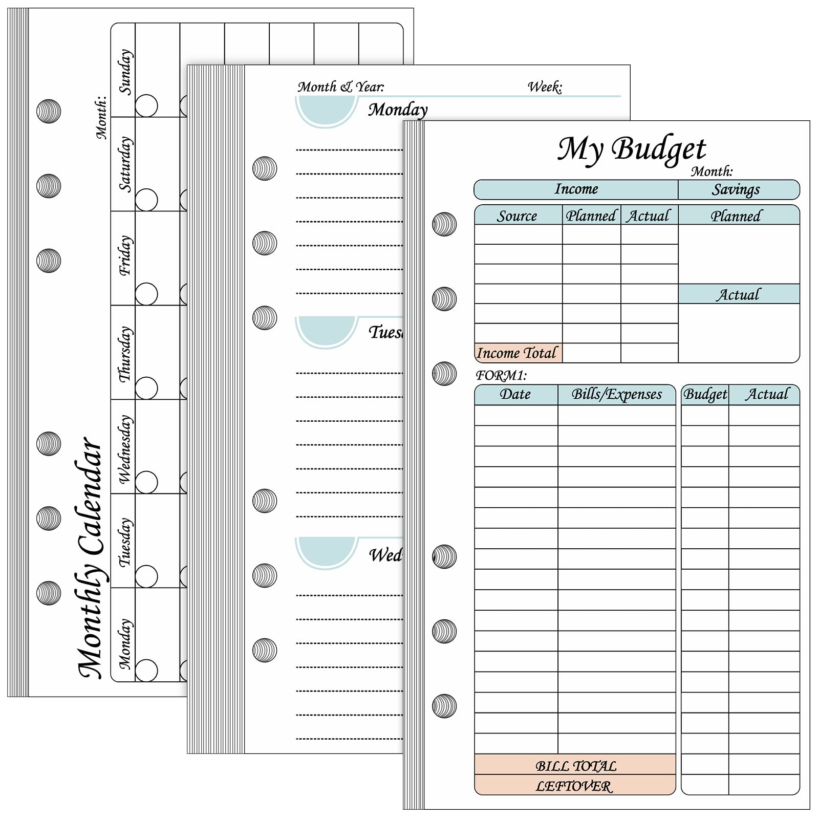 164 Sheets 6 Hole Budget System Refill 37.4 x 66.93 Inch Classic Weekly Monthly A6 Planner Inserts Personal Double Sided 6 Ring Planner Refill for Binder Cover Budgeting Envelope Wallet Bill Saving