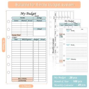 164 Sheets 6 Hole Budget System Refill 37.4 x 66.93 Inch Classic Weekly Monthly A6 Planner Inserts Personal Double Sided 6 Ring Planner Refill for Binder Cover Budgeting Envelope Wallet Bill Saving