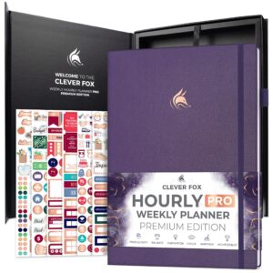 clever fox hourly planner pro premium – undated schedule planner with daily time slots – personal organizer notebook for time management – weekly & monthly life journal, a4 size (purple)