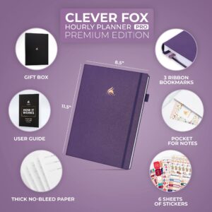Clever Fox Hourly Planner PRO Premium – Undated Schedule Planner with Daily Time Slots – Personal Organizer Notebook for Time Management – Weekly & Monthly Life Journal, A4 size (Purple)