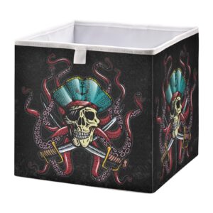 blueangle octopus pirate skull cube storage bin, 11 x 11 x 11 in, large collapsible organizer storage basket for home décor（530）