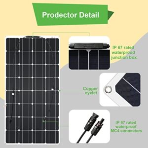 Solar Panel 12V Flexible 100W Charge Controller Monocrystalline Solar 12V Ultralight Slim Waterproof for RV Rooftop RV Caravan Boat (100W)