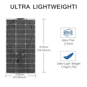 Solar Panel 12V Flexible 100W Charge Controller Monocrystalline Solar 12V Ultralight Slim Waterproof for RV Rooftop RV Caravan Boat (100W)