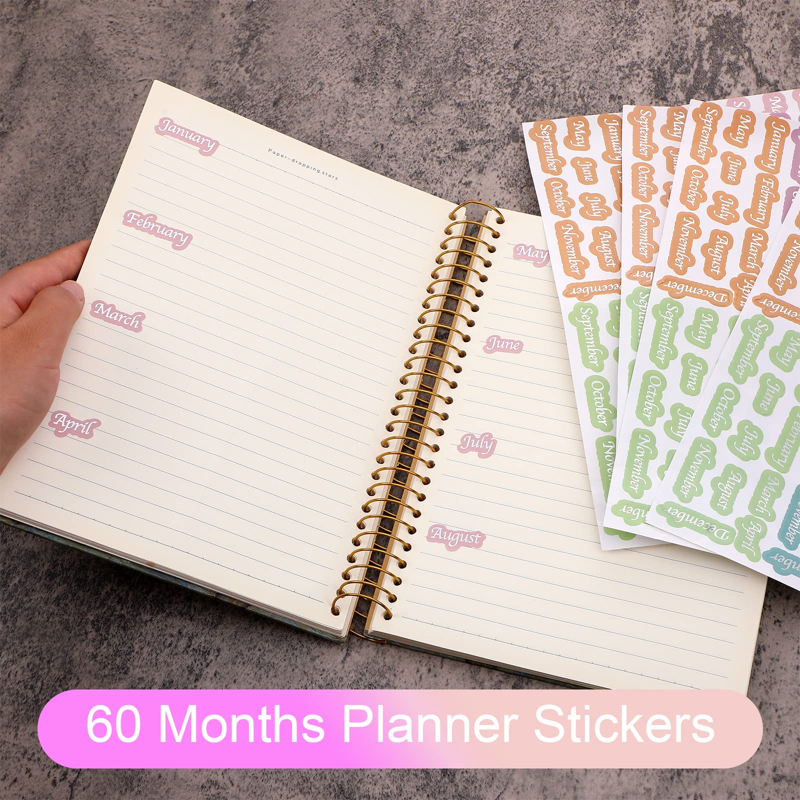 360 Pcs Month Stickers 12 Months of The Year Label Stickers Foiled Decorative Seasonal Stickers Removable Monthly Planner Stickers Monthly Stickers for Planner Journals Calendar Notebooks