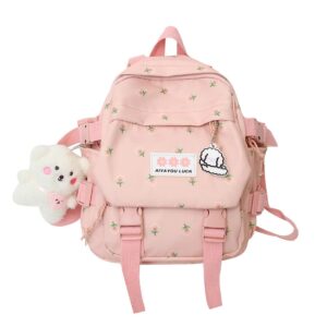 kakarin choyx aesthetic backpack 10.6 inch kawaii backpack with pendant mini backpack cute backpack japanese bag flowers backpack (pink)