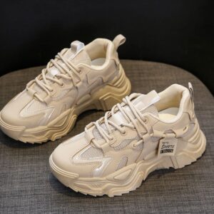 VAXAV Women's Fashion Breathable Mesh Platform Sneakers Casual Jogging Walking Shoes Size 7 Khaki