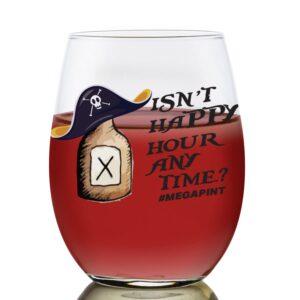 patriots cave is not happy hour any time? pirate | funny novelty stemless wine and beer tumbler 15 oz. | mega pint | justice for johnny anti amber mug | johnny depp mug for captain jack sparrow fans