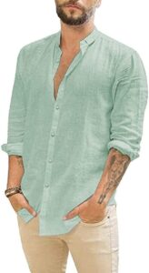 mens linen button down shirts long sleeves summer beach casual regular fit shirt tops green