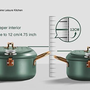 E-Shine Leisure Deep Fryer Pot, Japanese Style Tempura Deep Fryer with Fahrenheit Thermometer, Small and Easy Clean, Vintage Green, DIAM. 8”