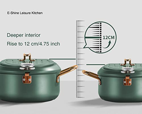 E-Shine Leisure Deep Fryer Pot, Japanese Style Tempura Deep Fryer with Fahrenheit Thermometer, Small and Easy Clean, Vintage Green, DIAM. 8”