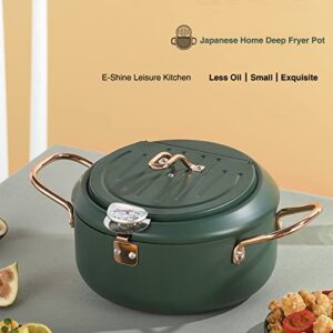 E-Shine Leisure Deep Fryer Pot, Japanese Style Tempura Deep Fryer with Fahrenheit Thermometer, Small and Easy Clean, Vintage Green, DIAM. 8”