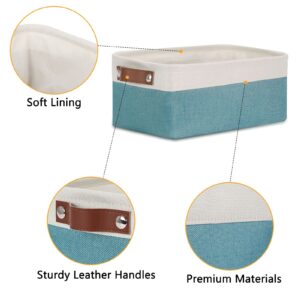 DULLEMELO Collapsible Bundle Baskets 6 Small Baskets 11.8"x7.9"x5.1" + 2 Narrow Baskets 15"x6"x5.5"（White&Teal)