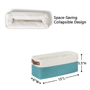 DULLEMELO Collapsible Bundle Baskets 6 Small Baskets 11.8"x7.9"x5.1" + 2 Narrow Baskets 15"x6"x5.5"（White&Teal)