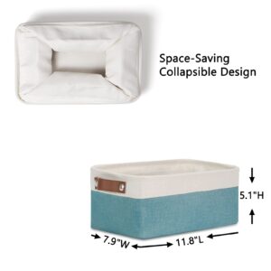 DULLEMELO Collapsible Bundle Baskets 6 Small Baskets 11.8"x7.9"x5.1" + 2 Narrow Baskets 15"x6"x5.5"（White&Teal)