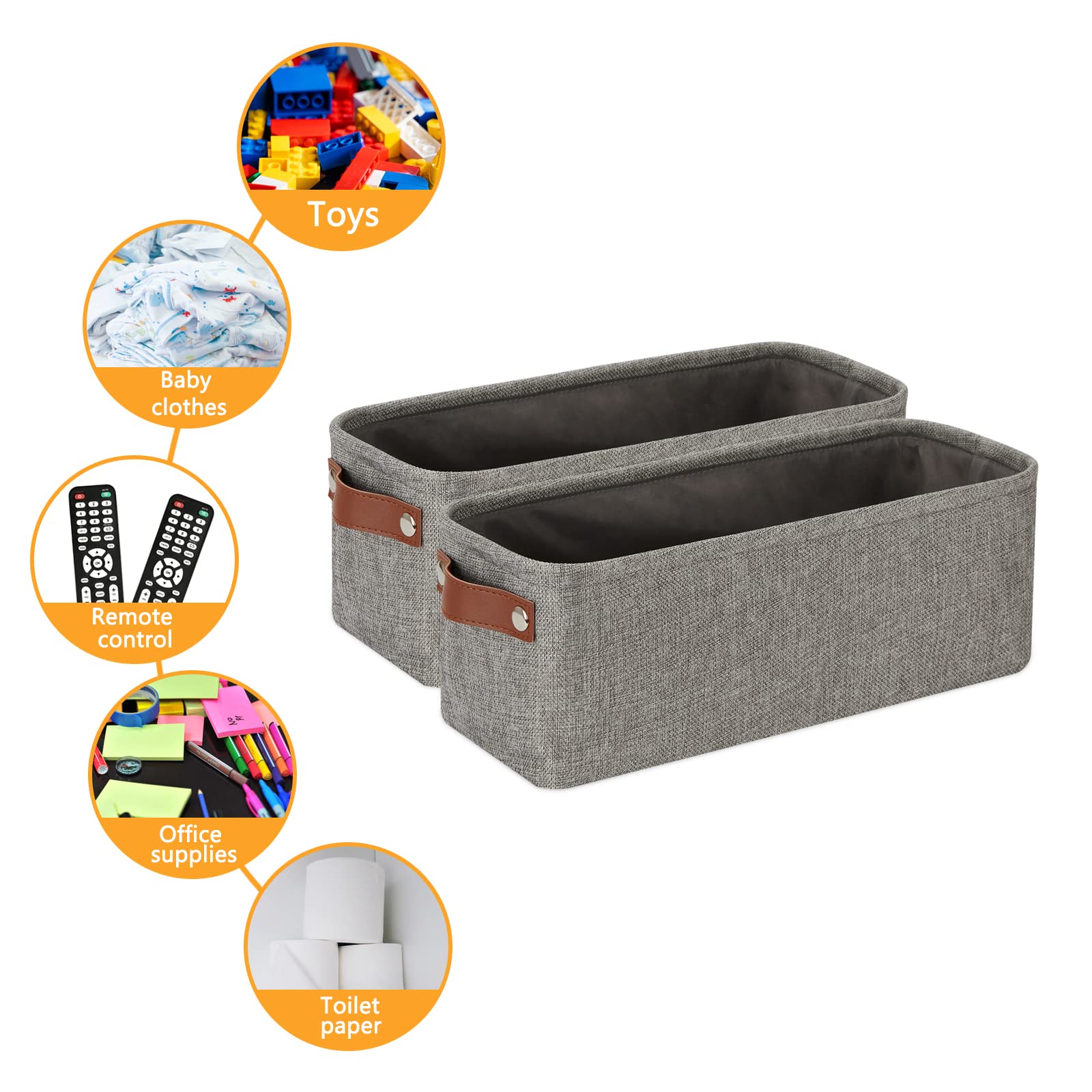 DULLEMELO Collapsible Bundle Baskets 2 Narrow Baskets 15"x6"x5.5" + 4 Cube Baskets 13"x13"x13"（Grey)