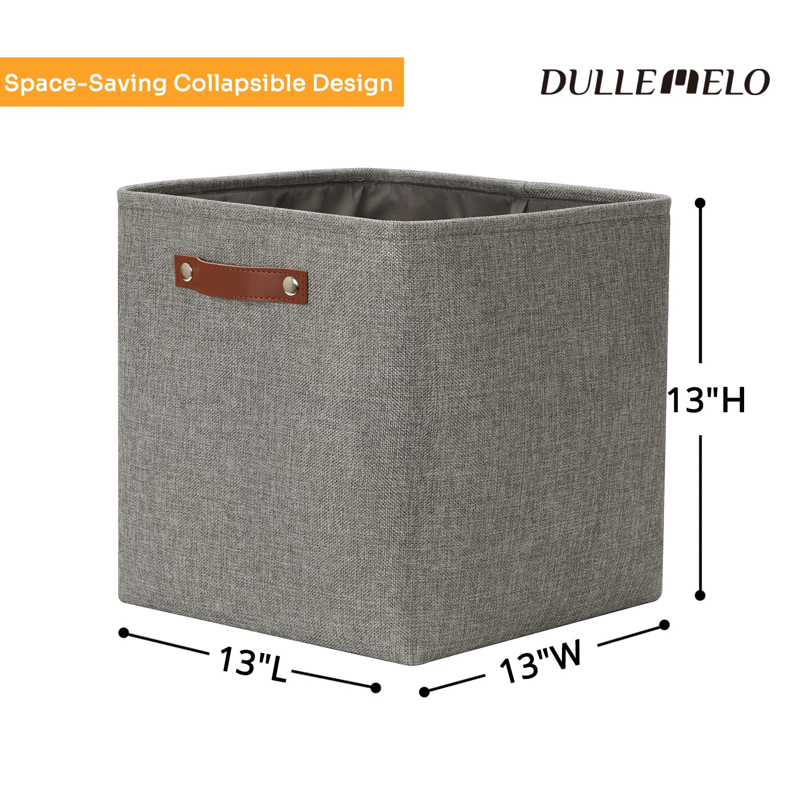 DULLEMELO Collapsible Bundle Baskets 2 Narrow Baskets 15"x6"x5.5" + 4 Cube Baskets 13"x13"x13"（Grey)