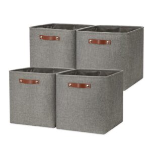 DULLEMELO Collapsible Bundle Baskets 2 Narrow Baskets 15"x6"x5.5" + 4 Cube Baskets 13"x13"x13"（Grey)