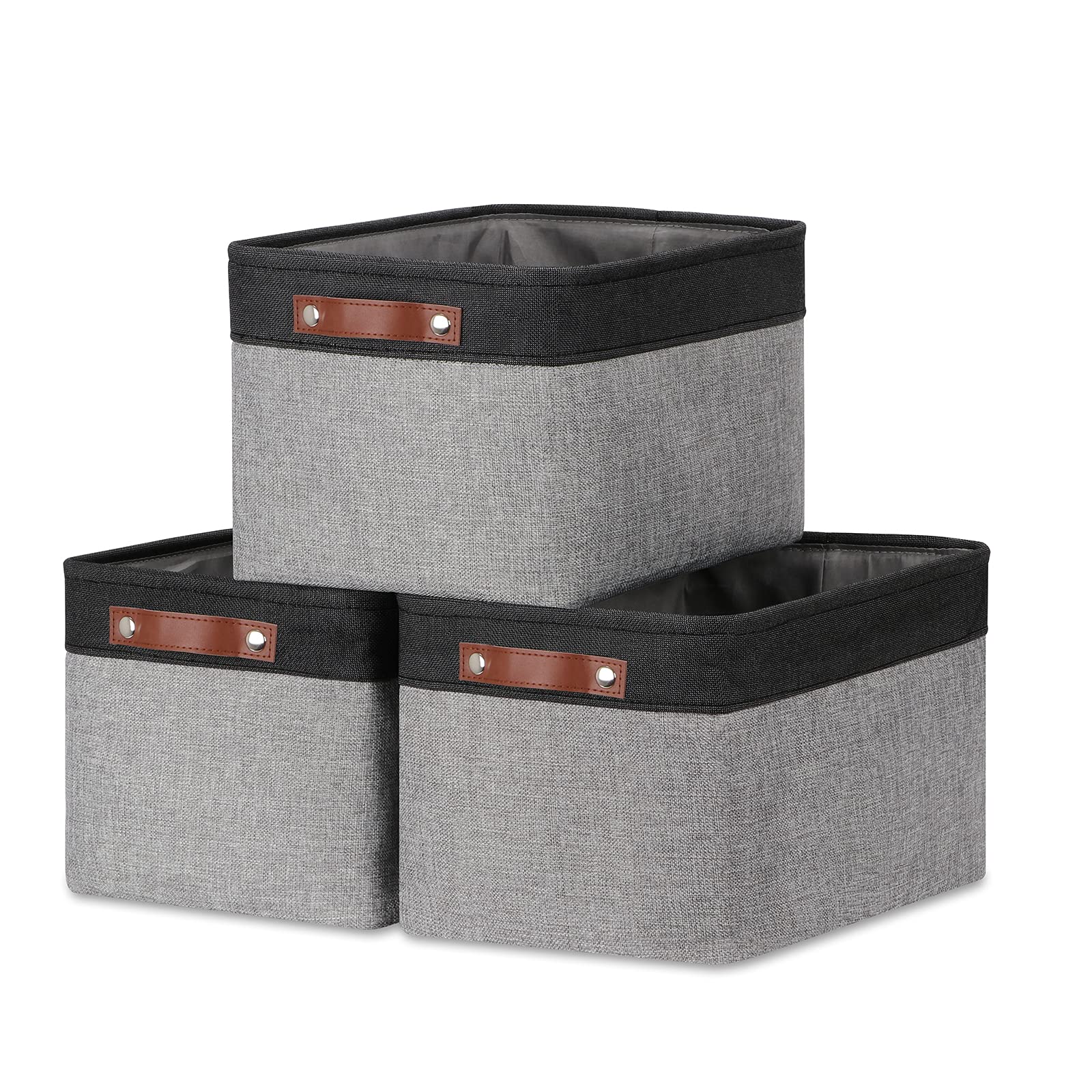 DULLEMELO Collapsible Bundle Baskets 3 Medium Baskets 15"x11"x9.5" + 2 Large Baskets 16"x12"x12"（Black&Grey)